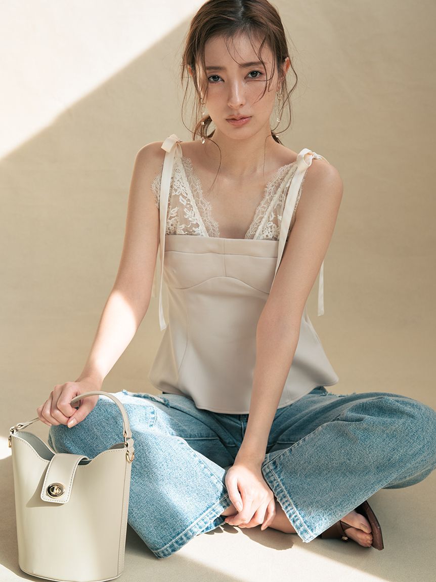 FRAY I.D「ハイライズダメージデニムパンツ」|デニム|