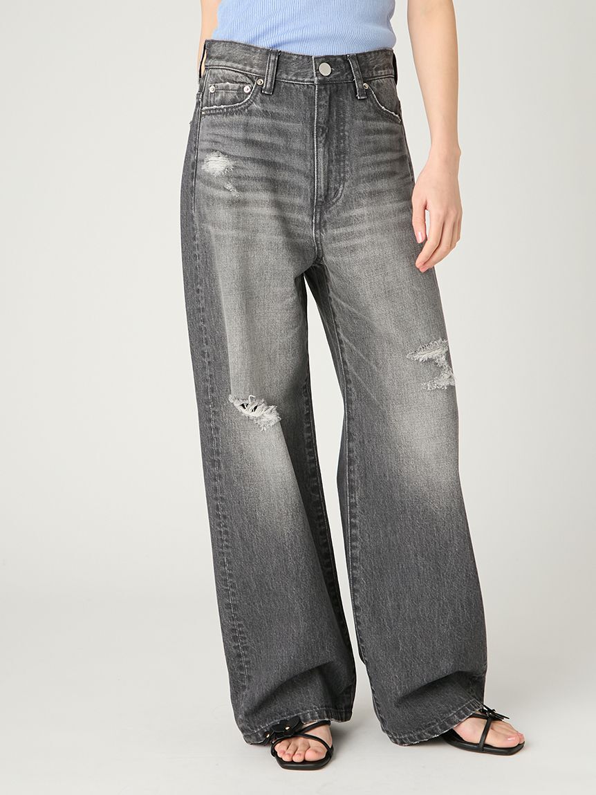 FRAY I.D「ハイライズダメージデニムパンツ」|デニム|