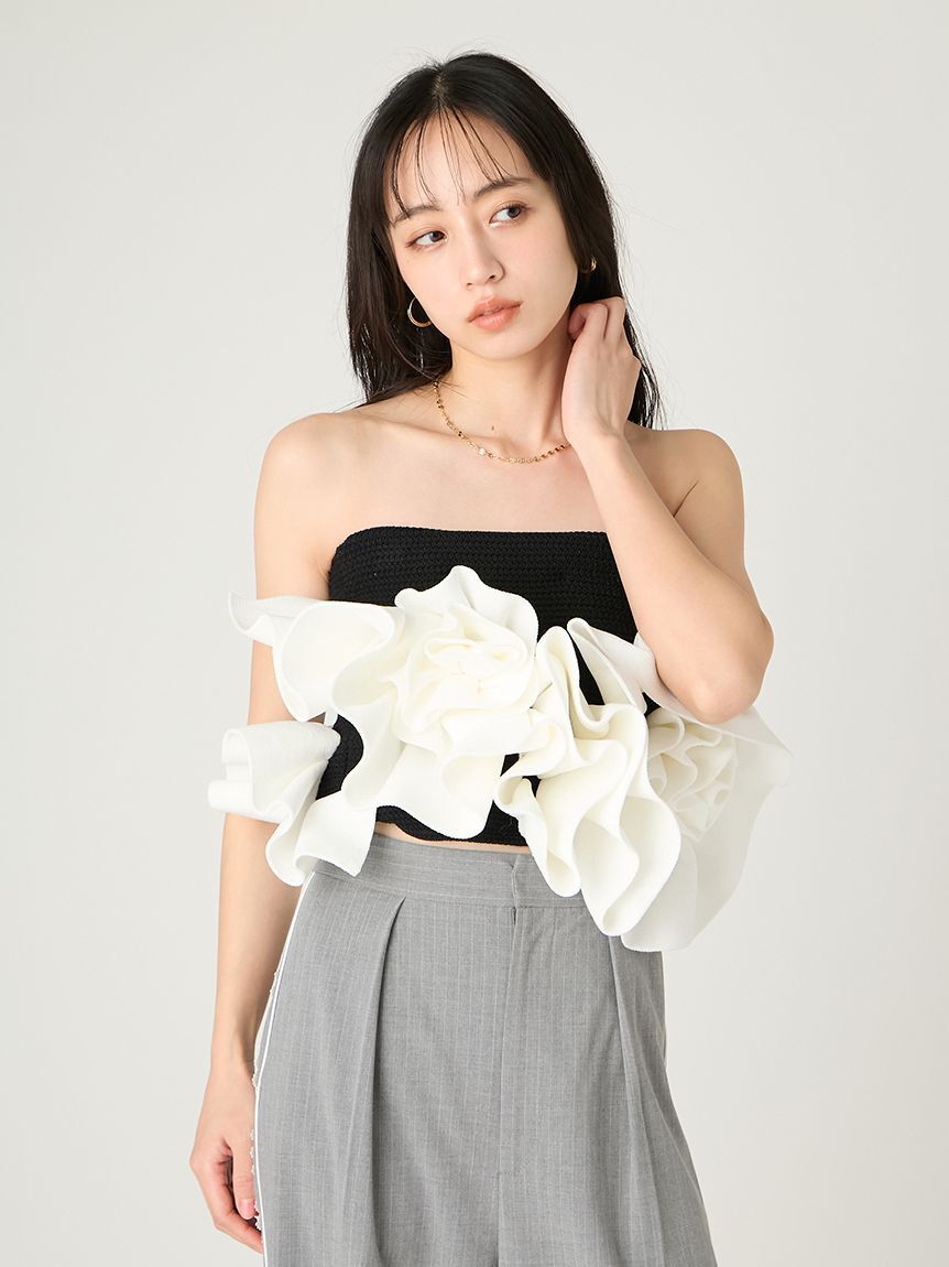 FRAY I.D「フラワーペプラムニットベアトップス」|ニット・セーター|