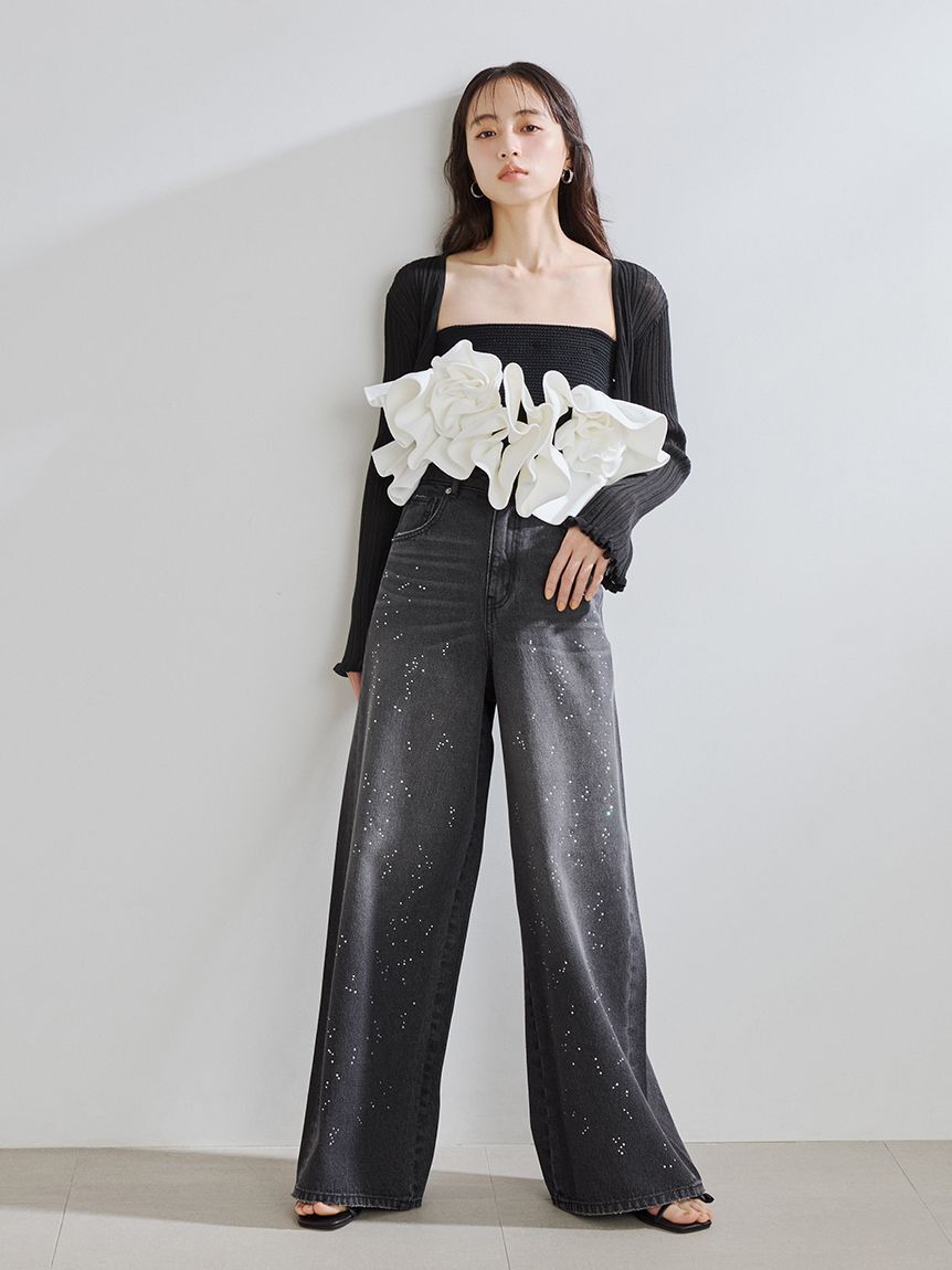 FRAY I.D「フラワーペプラムニットベアトップス」|ニット・セーター|