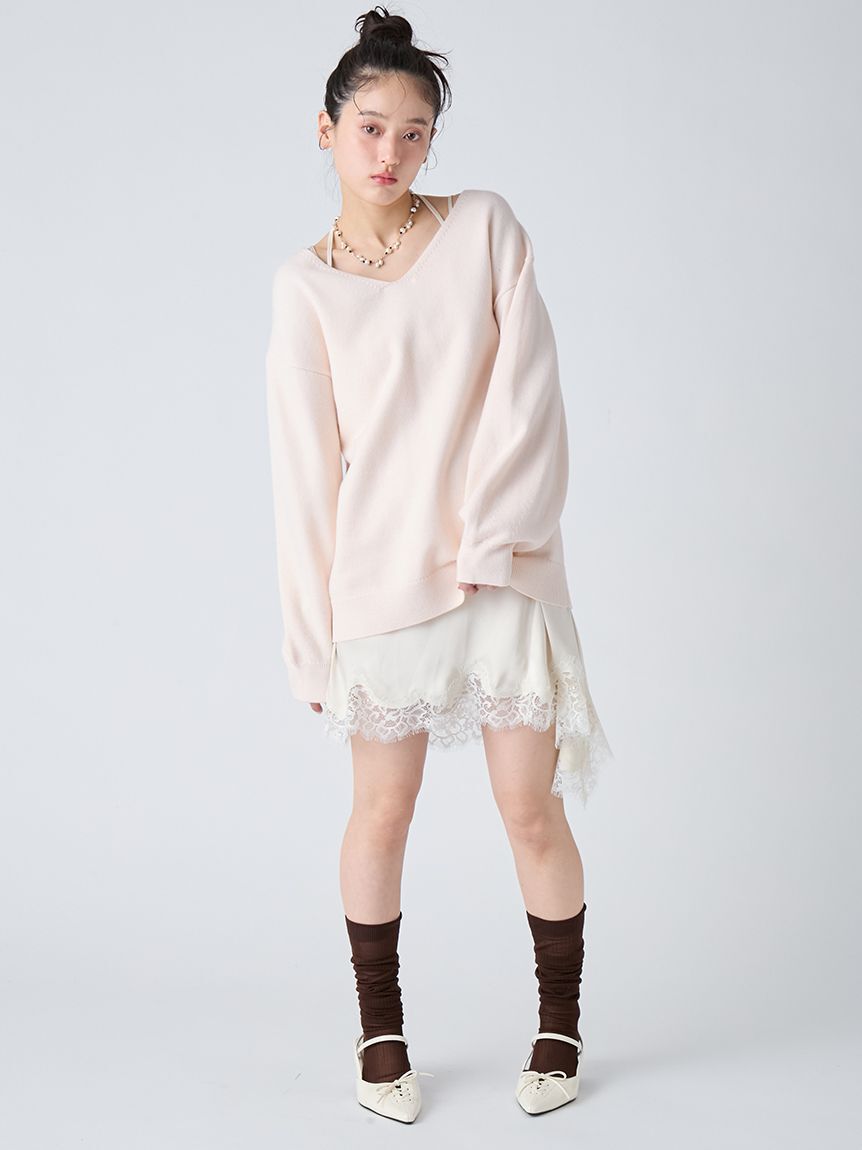 LILY BROWN「【WEB限定カラー】カシミヤブレンドニットセットサテンミニワンピース」|ワンピース|