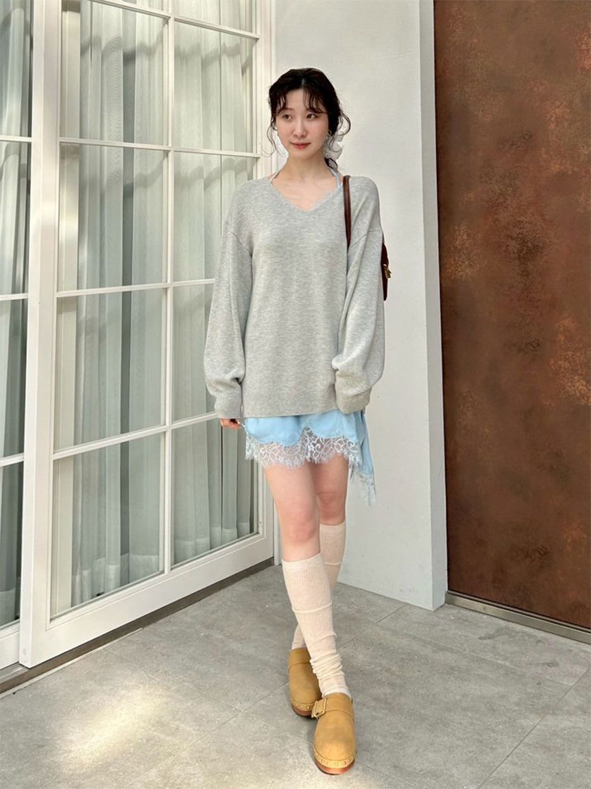 LILY BROWN「【WEB限定カラー】カシミヤブレンドニットセットサテンミニワンピース」|ワンピース|