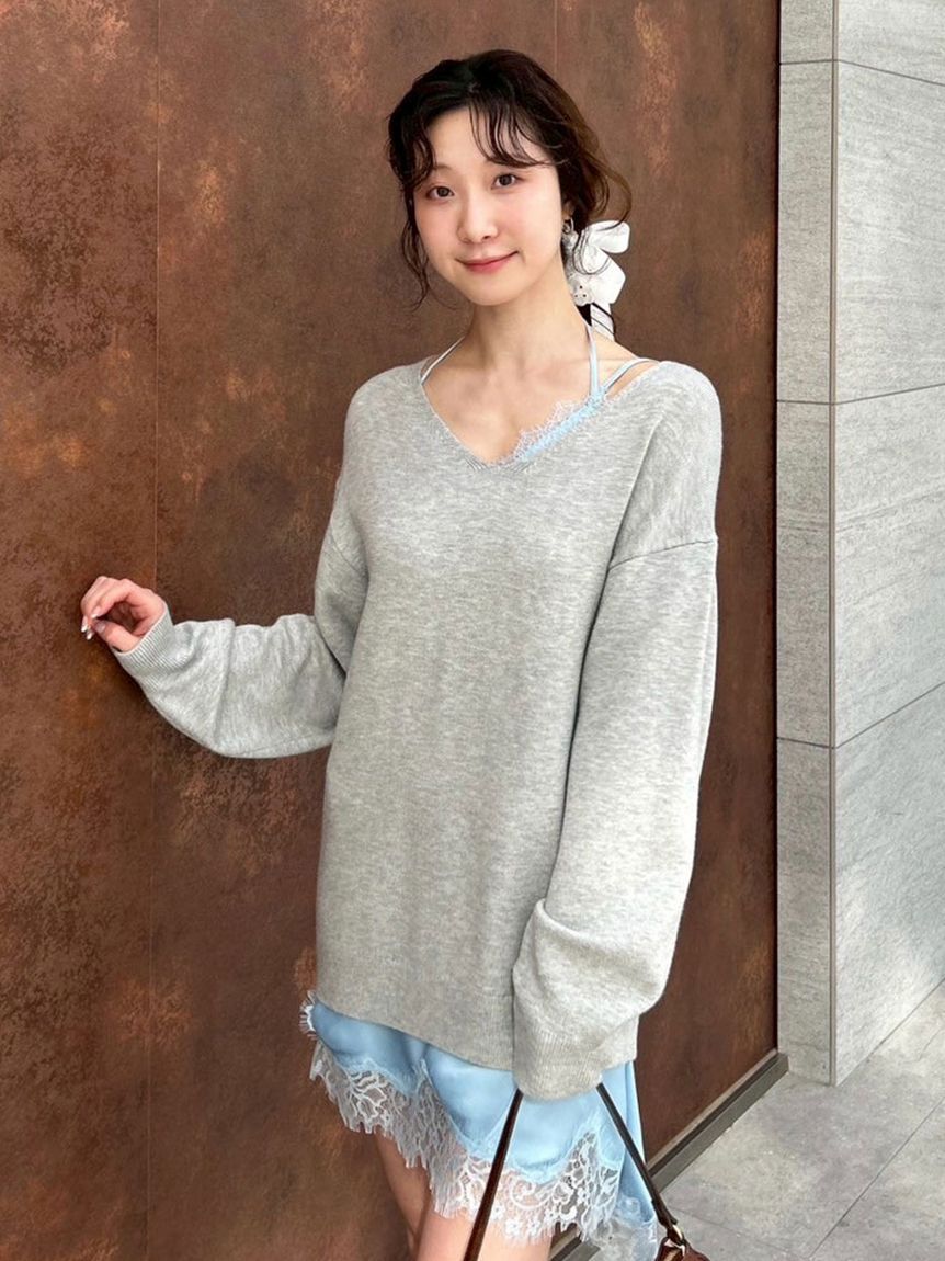 LILY BROWN「【WEB限定カラー】カシミヤブレンドニットセットサテンミニワンピース」|ワンピース|GRY
