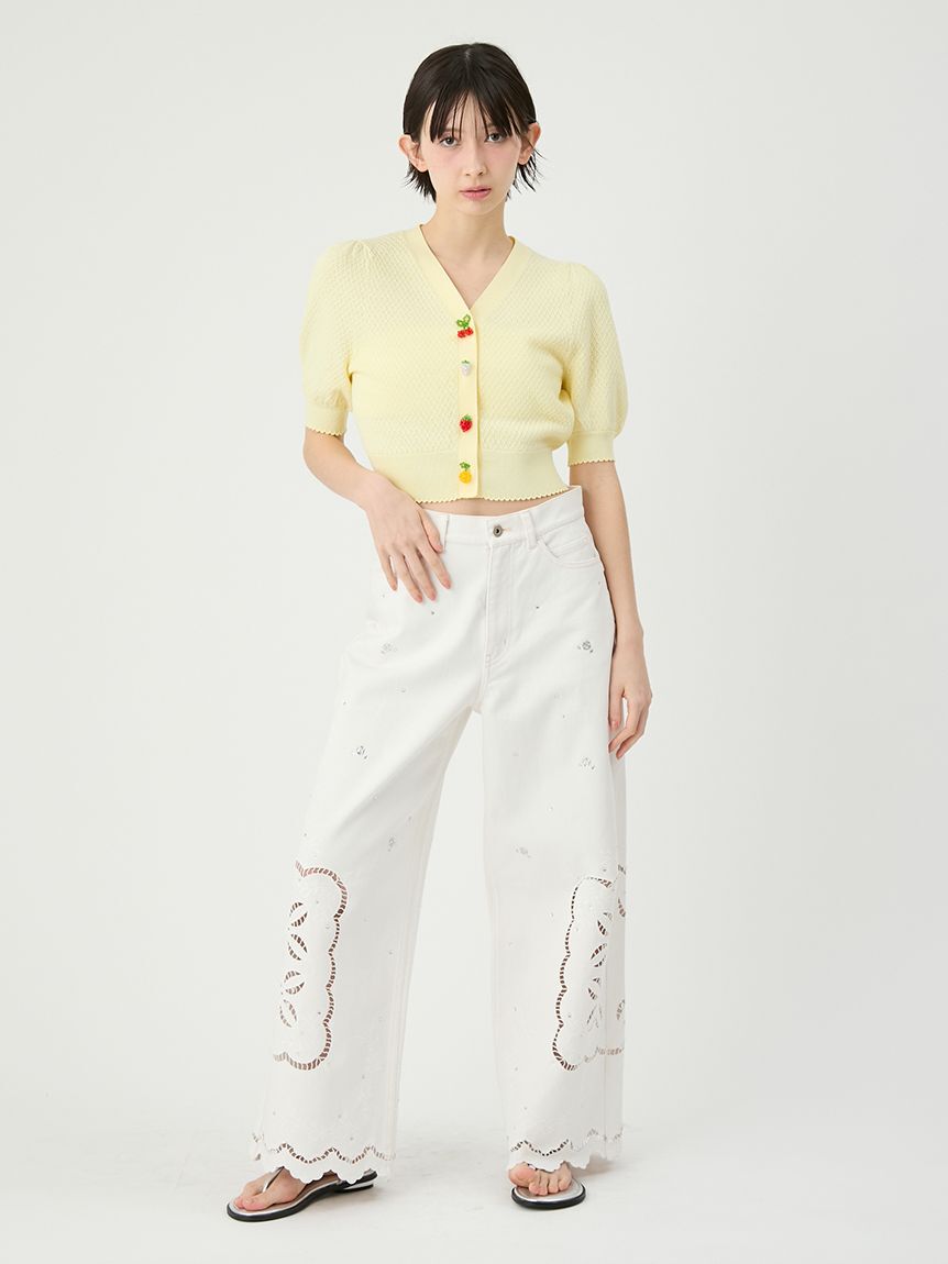 LILY BROWN「[L.B CANDY STOCK]カットワークビジューデニムパンツ」|デニム|