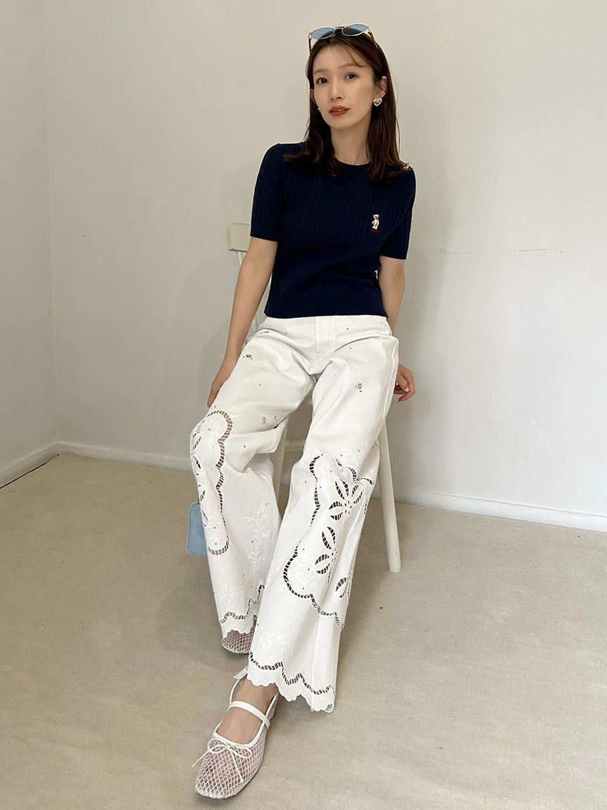 LILY BROWN「[L.B CANDY STOCK]カットワークビジューデニムパンツ」|デニム|