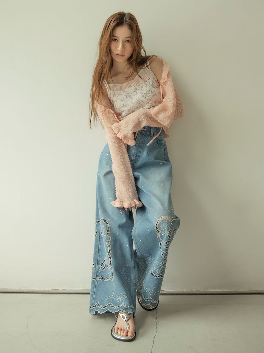 LILY BROWN「[L.B CANDY STOCK]カットワークビジューデニムパンツ」|デニム|