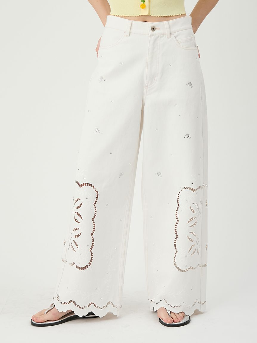 LILY BROWN「[L.B CANDY STOCK]カットワークビジューデニムパンツ」|デニム|