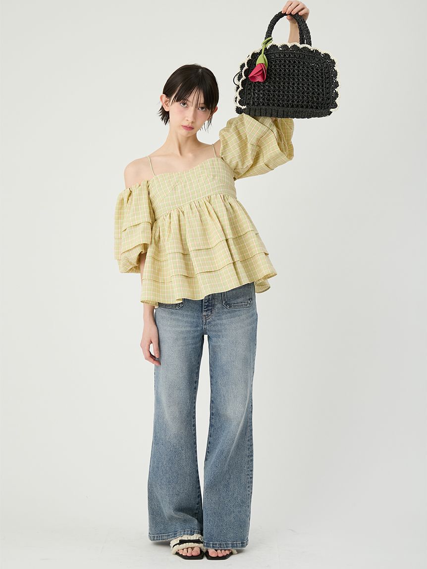LILY BROWN「フラワーチャーム付きラッフルかごバッグ」|かごバッグ|