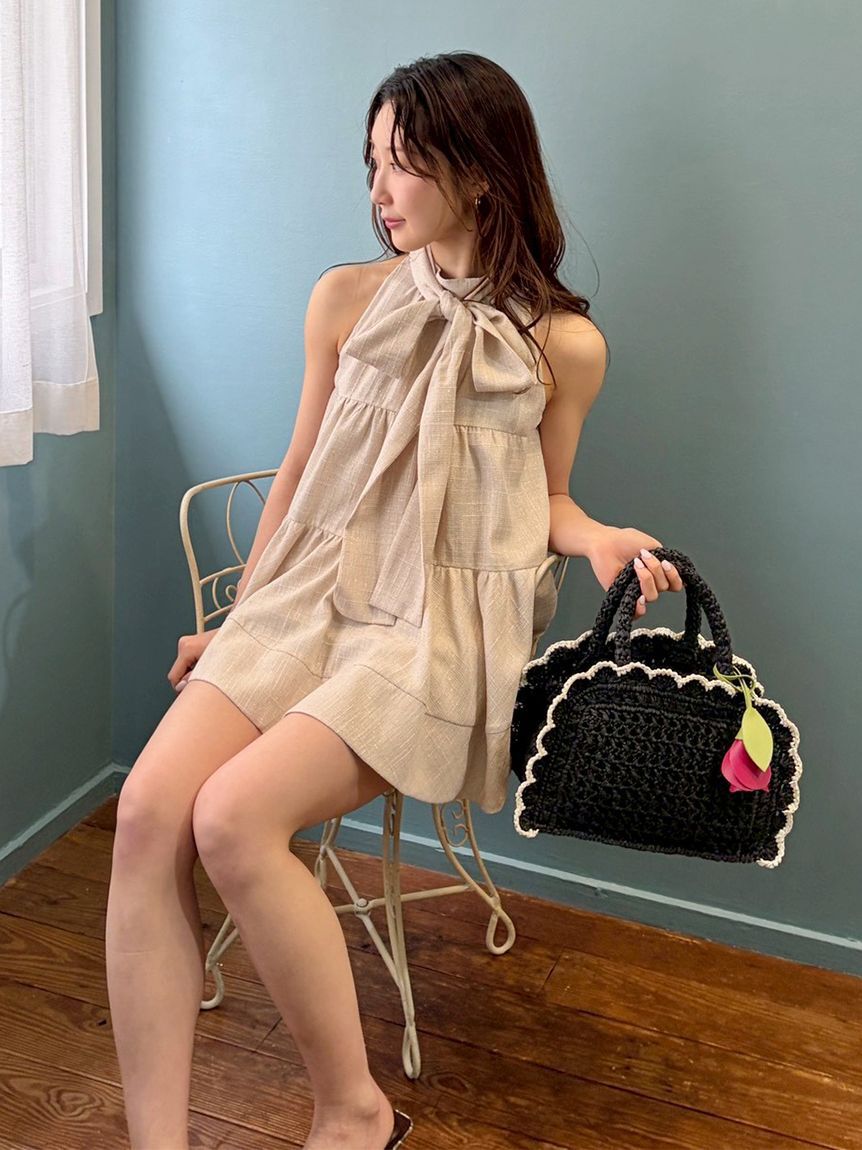 LILY BROWN「フラワーチャーム付きラッフルかごバッグ」|かごバッグ|