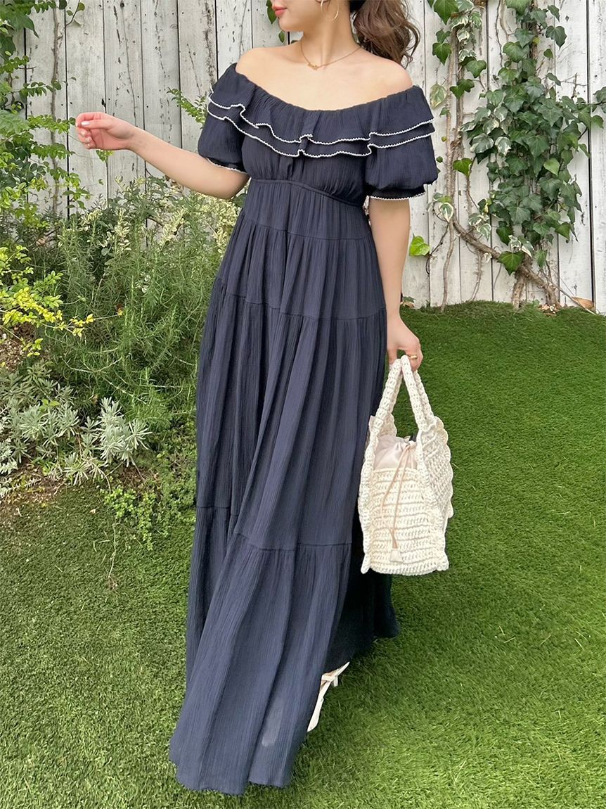 LILY BROWN「フラワーチャーム付きラッフルかごバッグ」|かごバッグ|