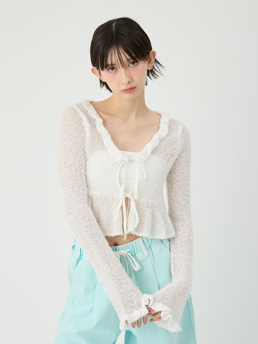 LILY BROWN「ツイストヤーンフリルカーディガン」|カーディガン|WHT