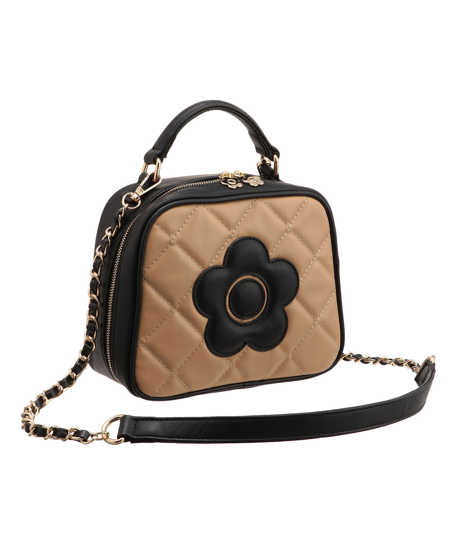 MARY QUANT「スクエアキルトデイジーパッチ 2WAYショルダー」|ショルダー・メッセンジャー|ベージュ