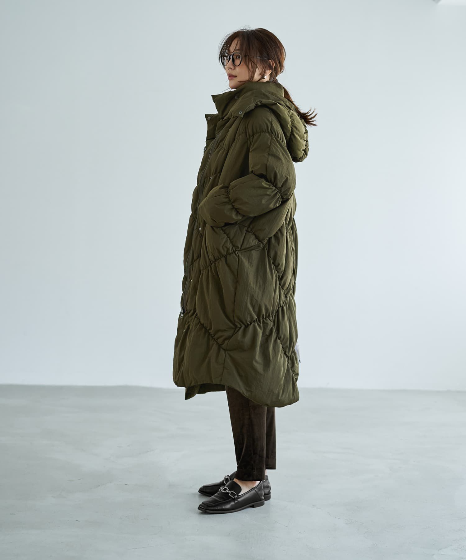 STYLE DELI「【LUXE】暖か軽量◆機能中綿ギャザーロングコート」|ダウン|