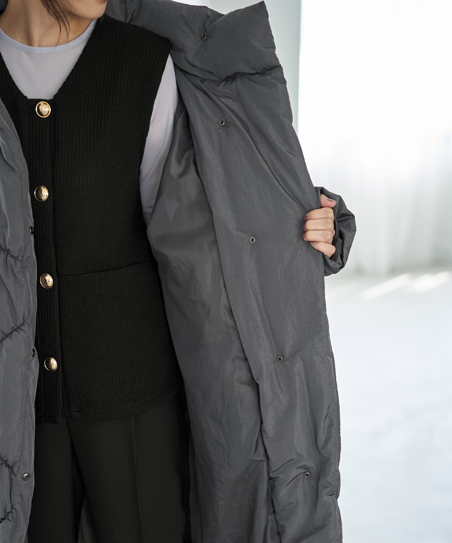 STYLE DELI「【LUXE】暖か軽量◆機能中綿ギャザーロングコート」|ダウン|