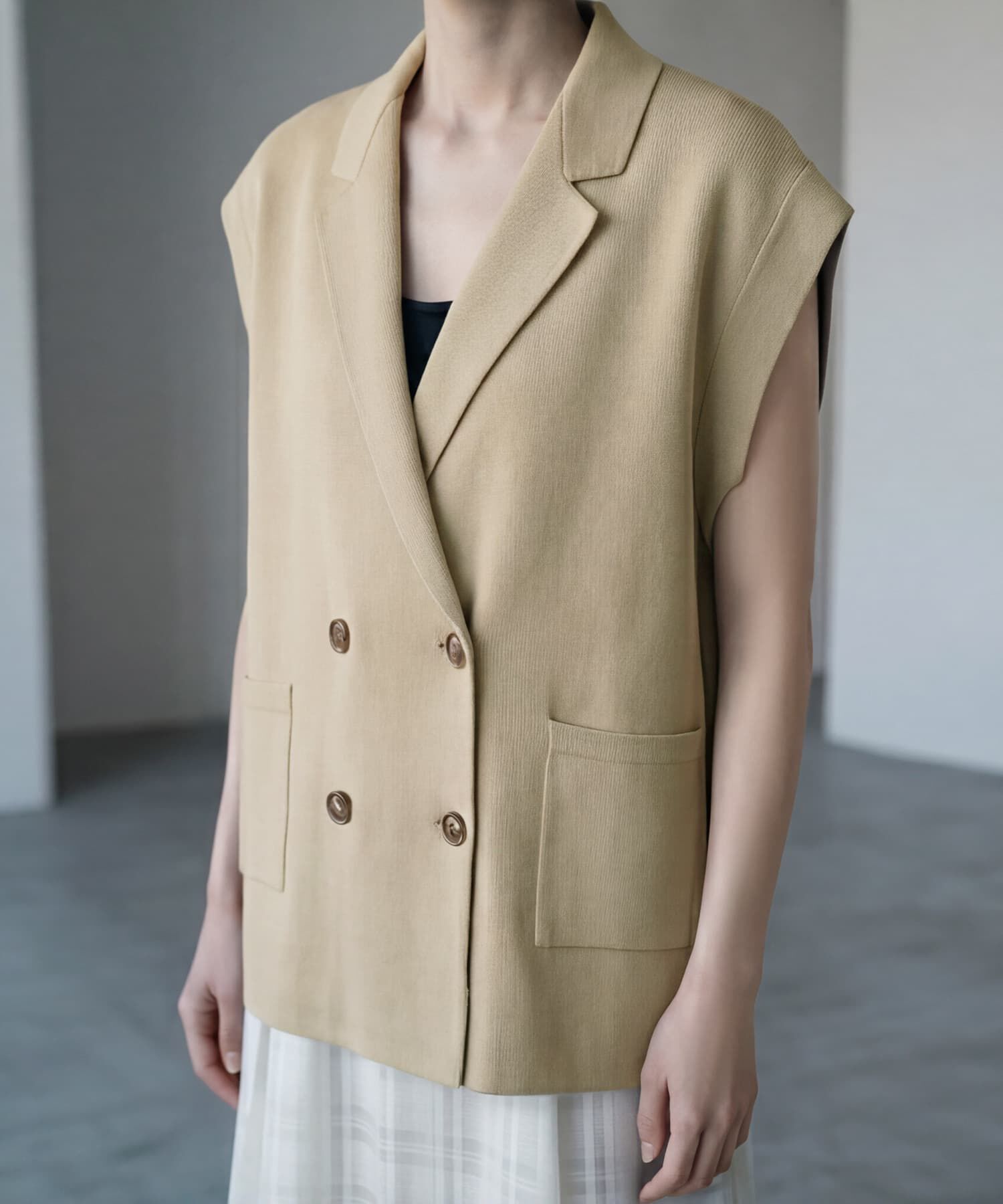 STYLE DELI「【BLK001】オーバーサイズニットジレ」|ベスト・ジレ|ベージュ