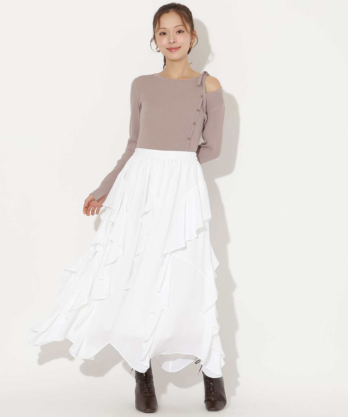 アンドクチュール「ラッフル切替フレアスカート」|フレア|