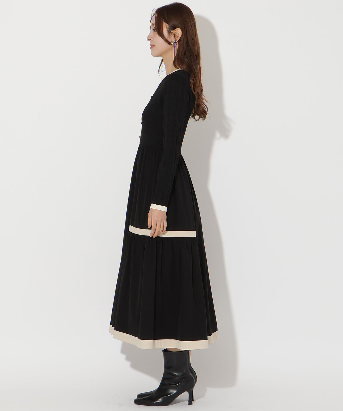 アンドクチュール「ケーブル編みニットドッキングワンピース」|ワンピース|