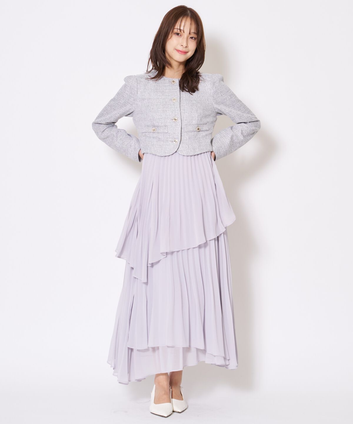 アンドクチュール「ツイードジャケットドッキングワンピース」|ワンピース|
