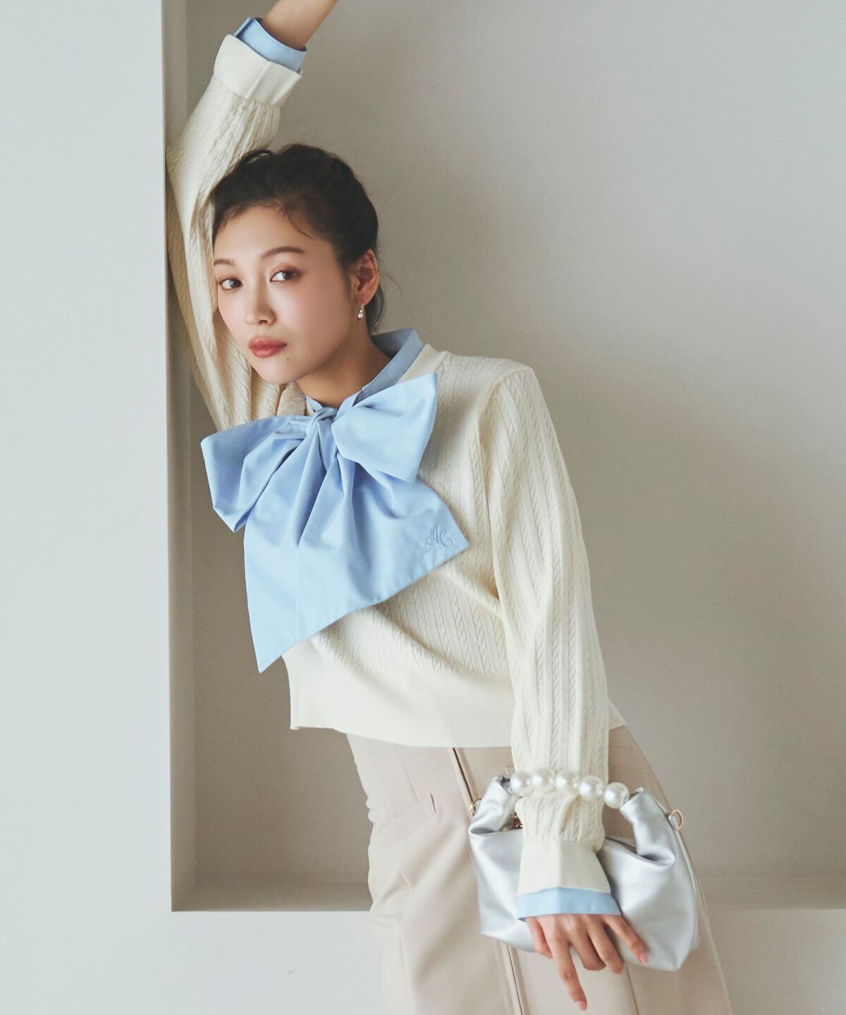 アンドクチュール「ボウタイニットプルオーバー」|ニット・セーター|