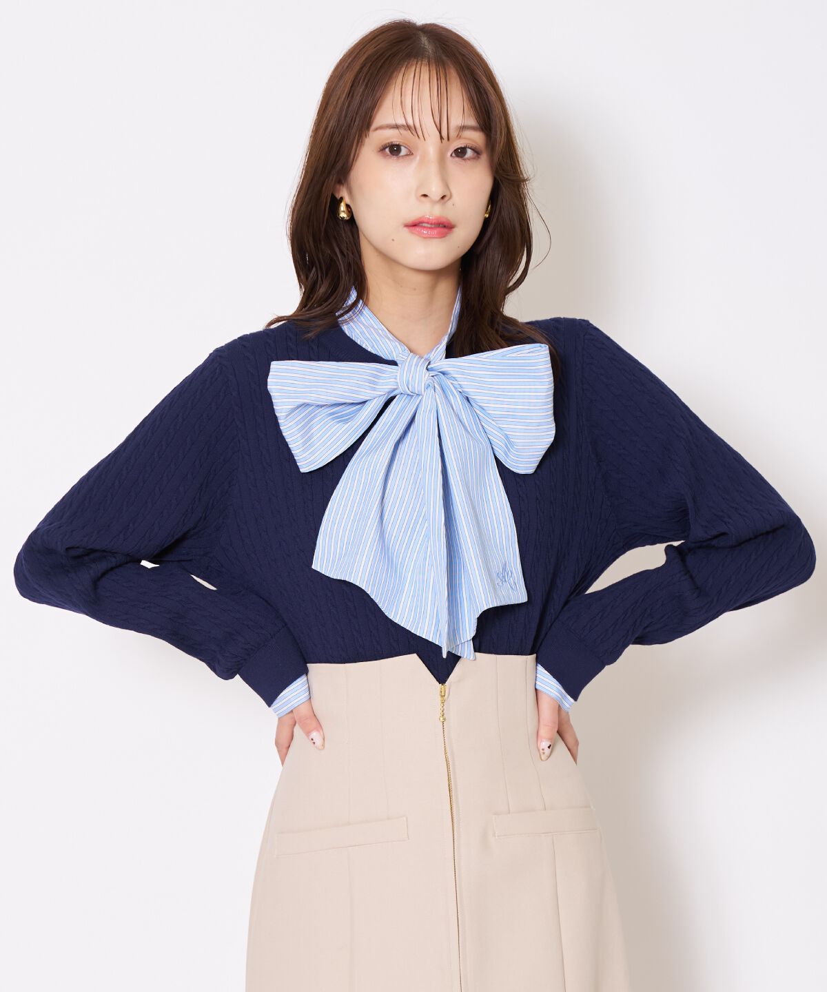 アンドクチュール「ボウタイニットプルオーバー」|ニット・セーター|