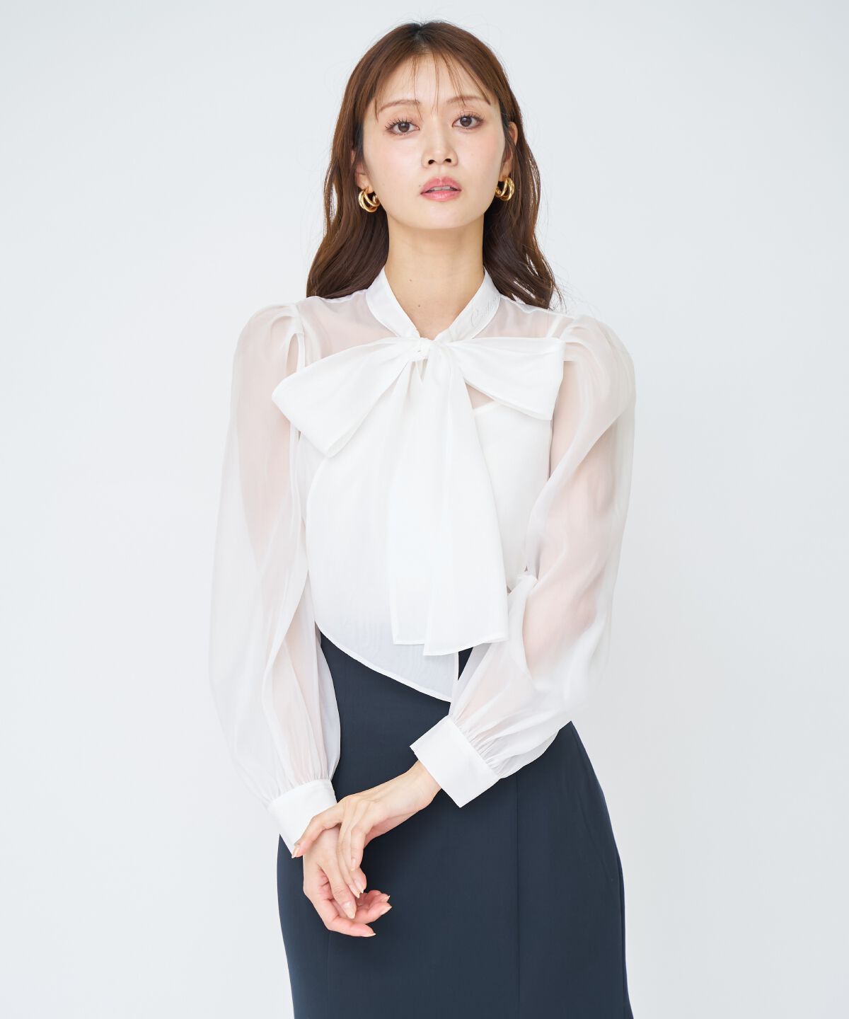 アンドクチュール「シアーボウタイブラウス」|シャツ・ブラウス|