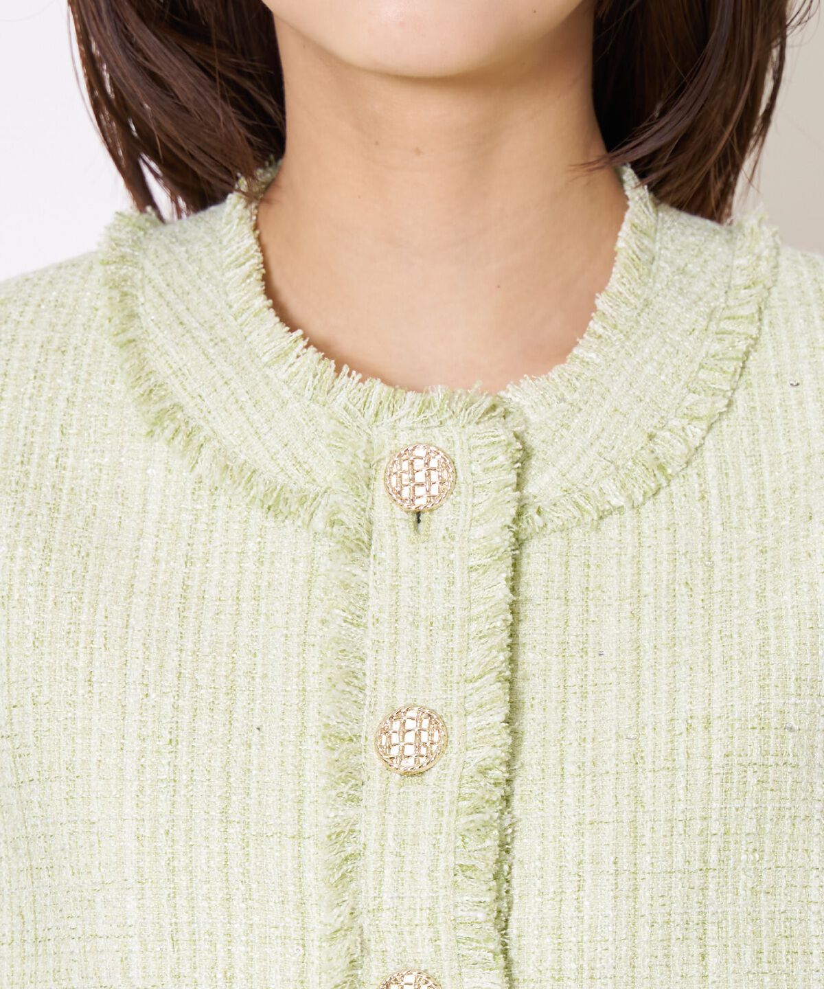 アンドクチュール「ツイードジャケット」|ノーカラージャケット|