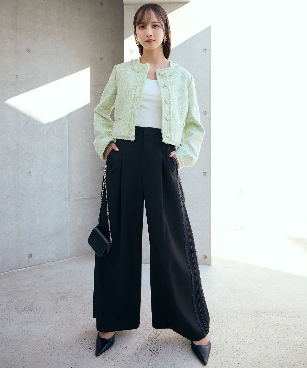 アンドクチュール「ツイードジャケット」|ノーカラージャケット|