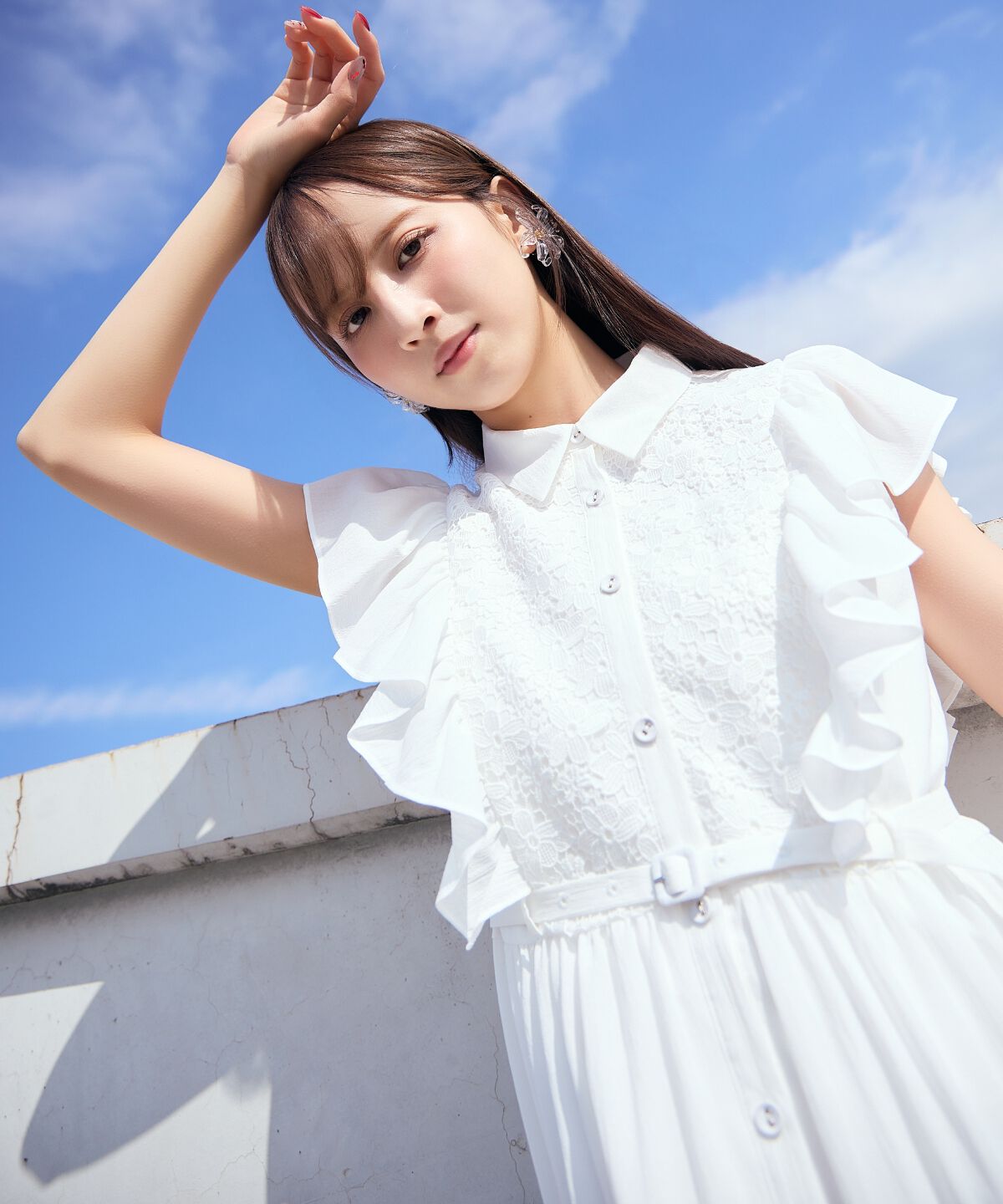 アンドクチュール「レースフリルシャツワンピース」|ワンピース|オフ