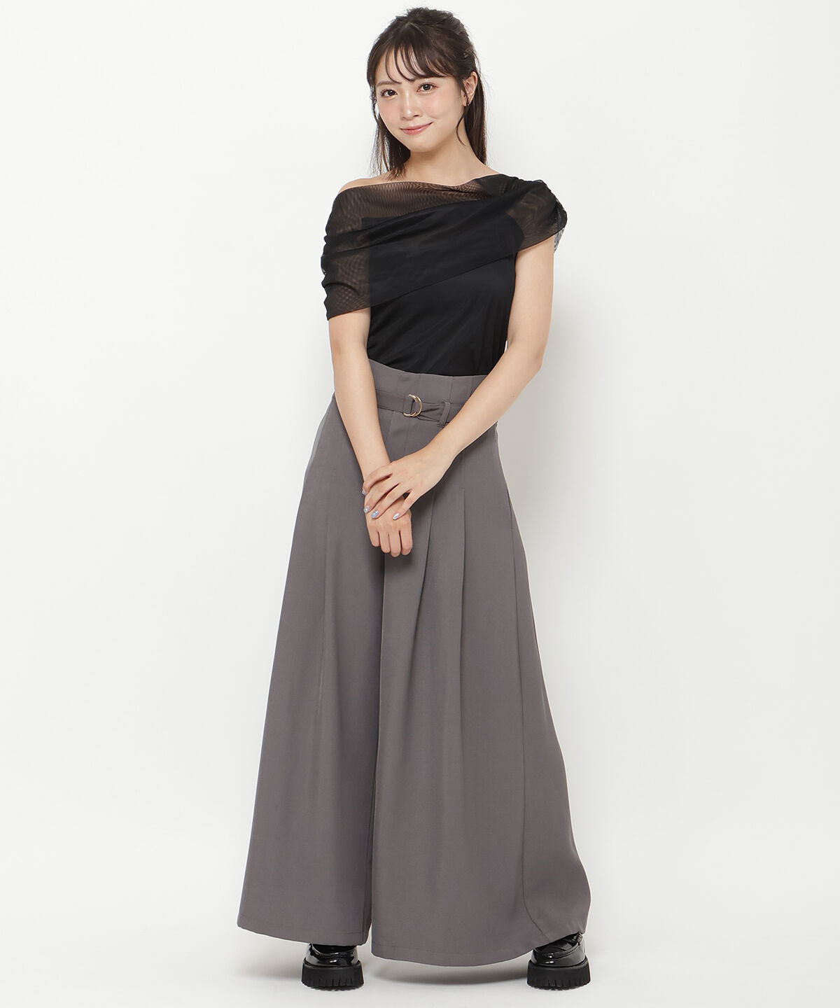 REDYAZEL「アシメドレープチュールトップス」|Tシャツ・カットソー|