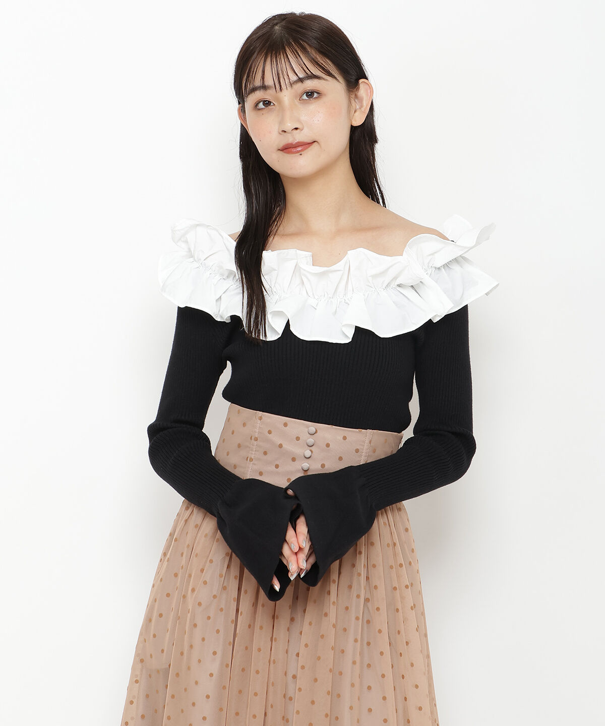 REDYAZEL「フリルドッキングリブニット」|ニット・セーター|