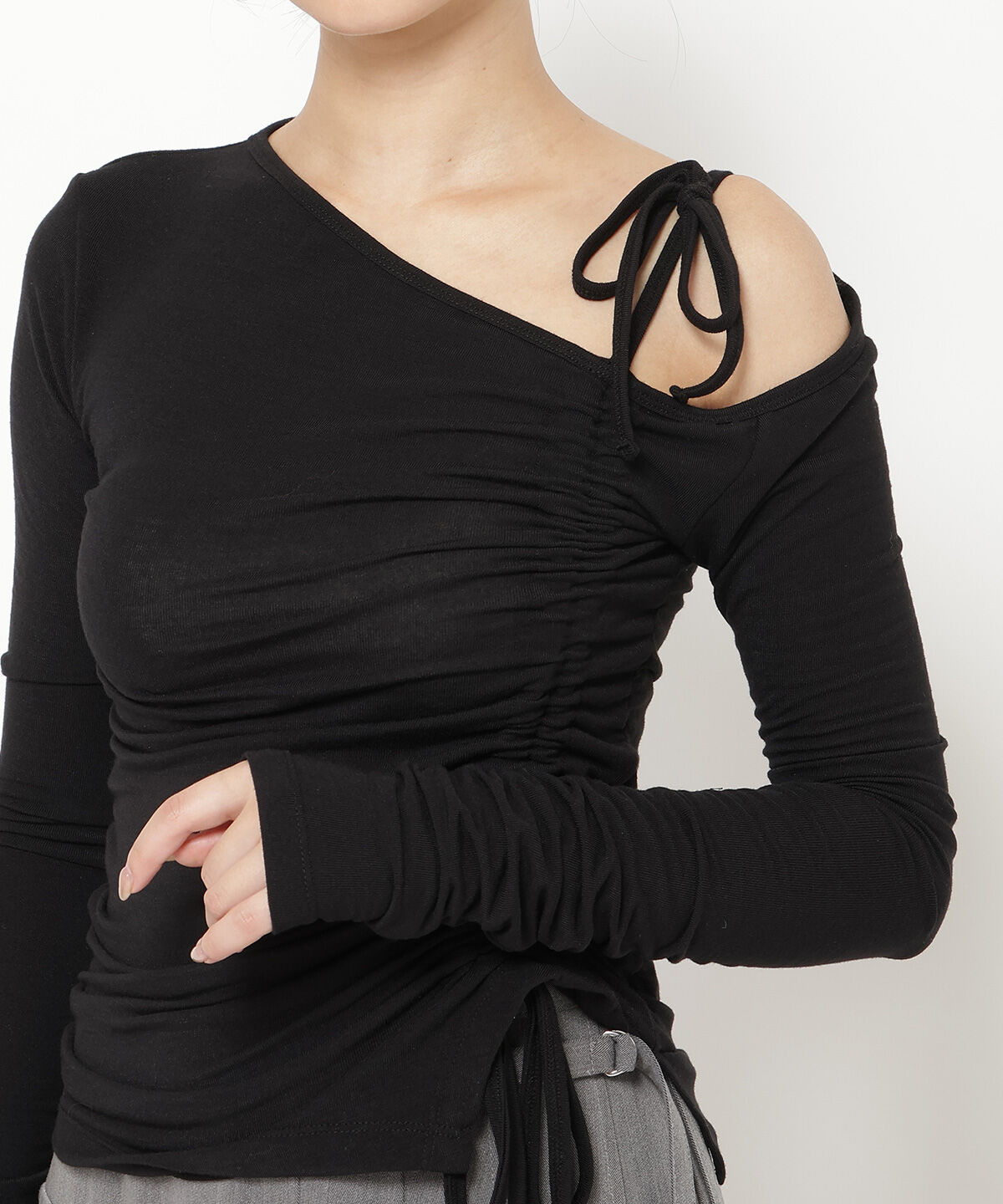 REDYAZEL「シャーリングリボンアシメトップス」|Tシャツ・カットソー|