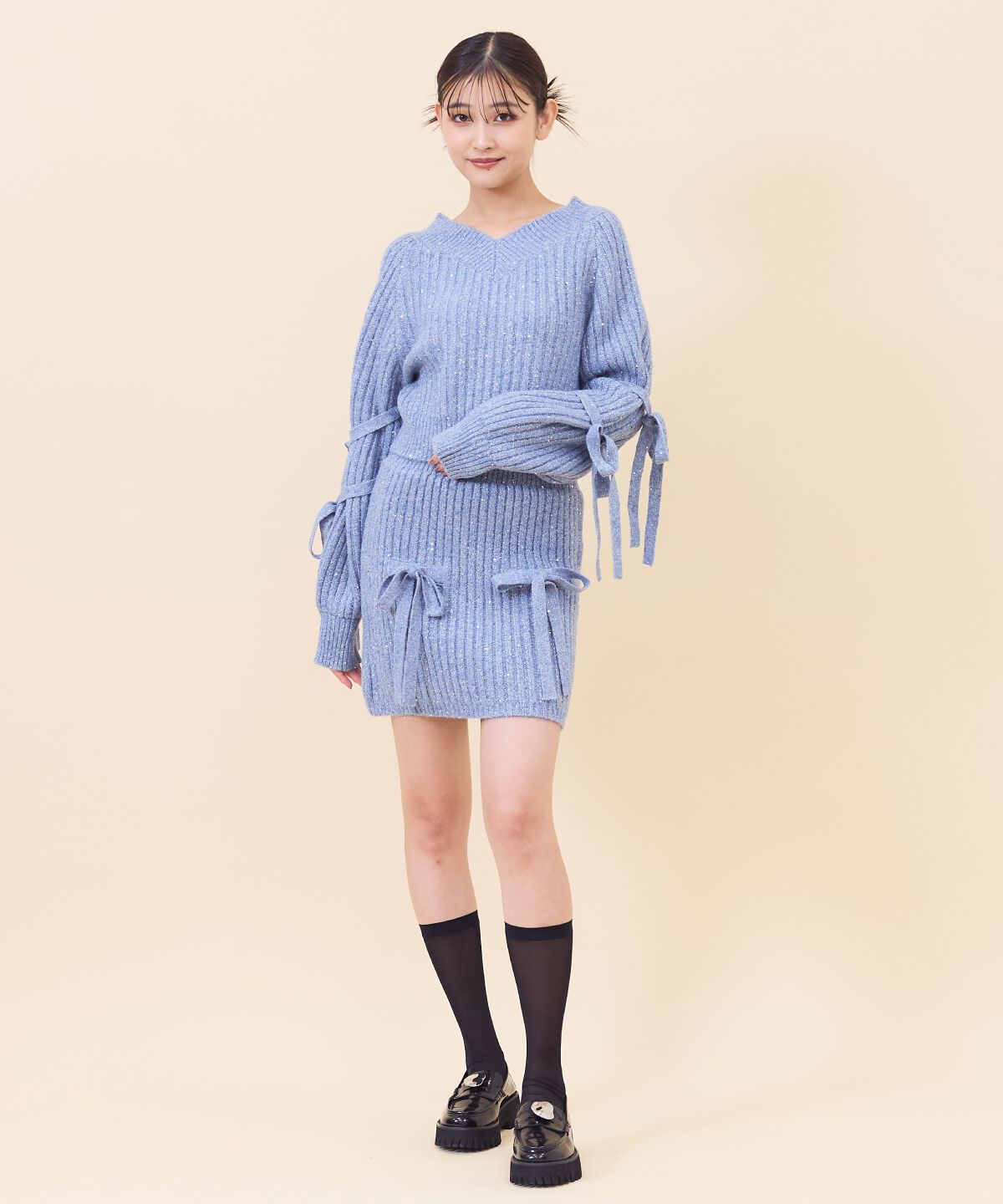 REDYAZEL「ラメスパンコールダブルリボンニット」|ニット・セーター|