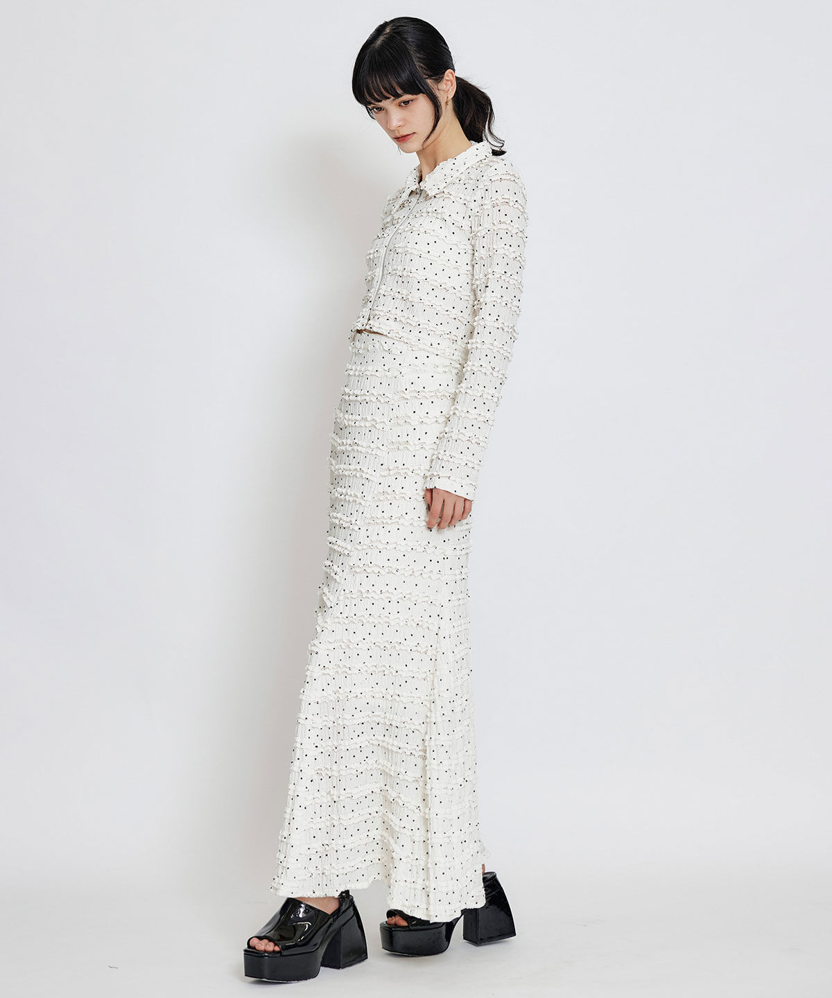 REDYAZEL「ミニフリルZIPブラウス&times;ミニフリルフレアロングスカートセットアップ」|ワンピース|