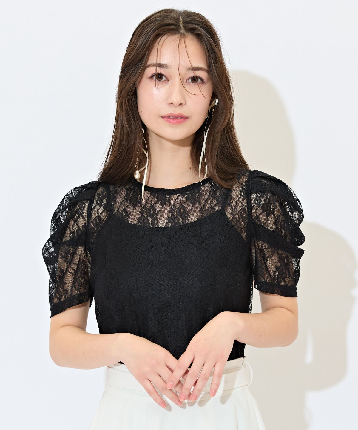 WILLSELECTION「レースパワショルトップス」|その他|ブラック