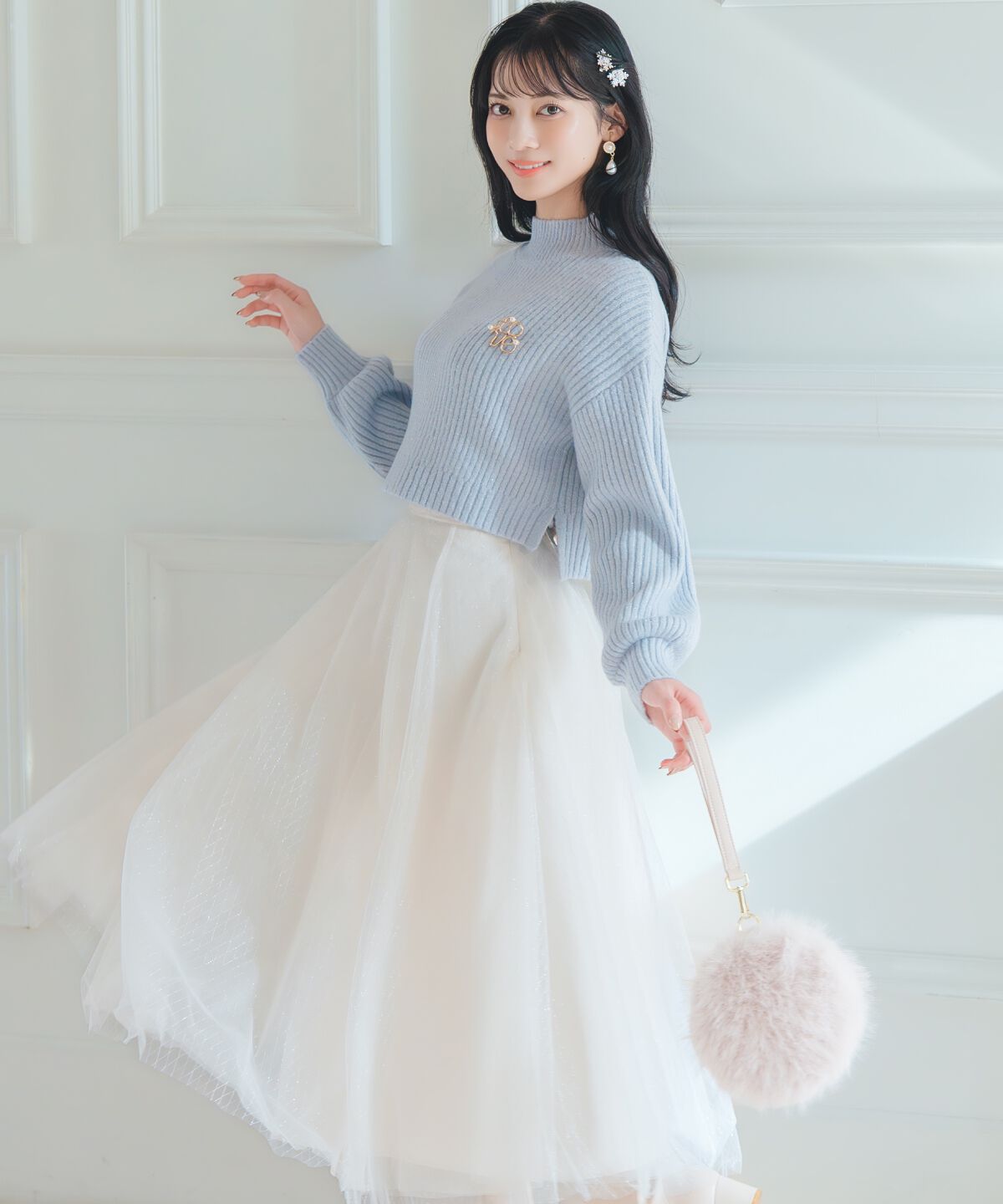 WILLSELECTION「ブローチ付きクロップドラメニット」|ニット・セーター|