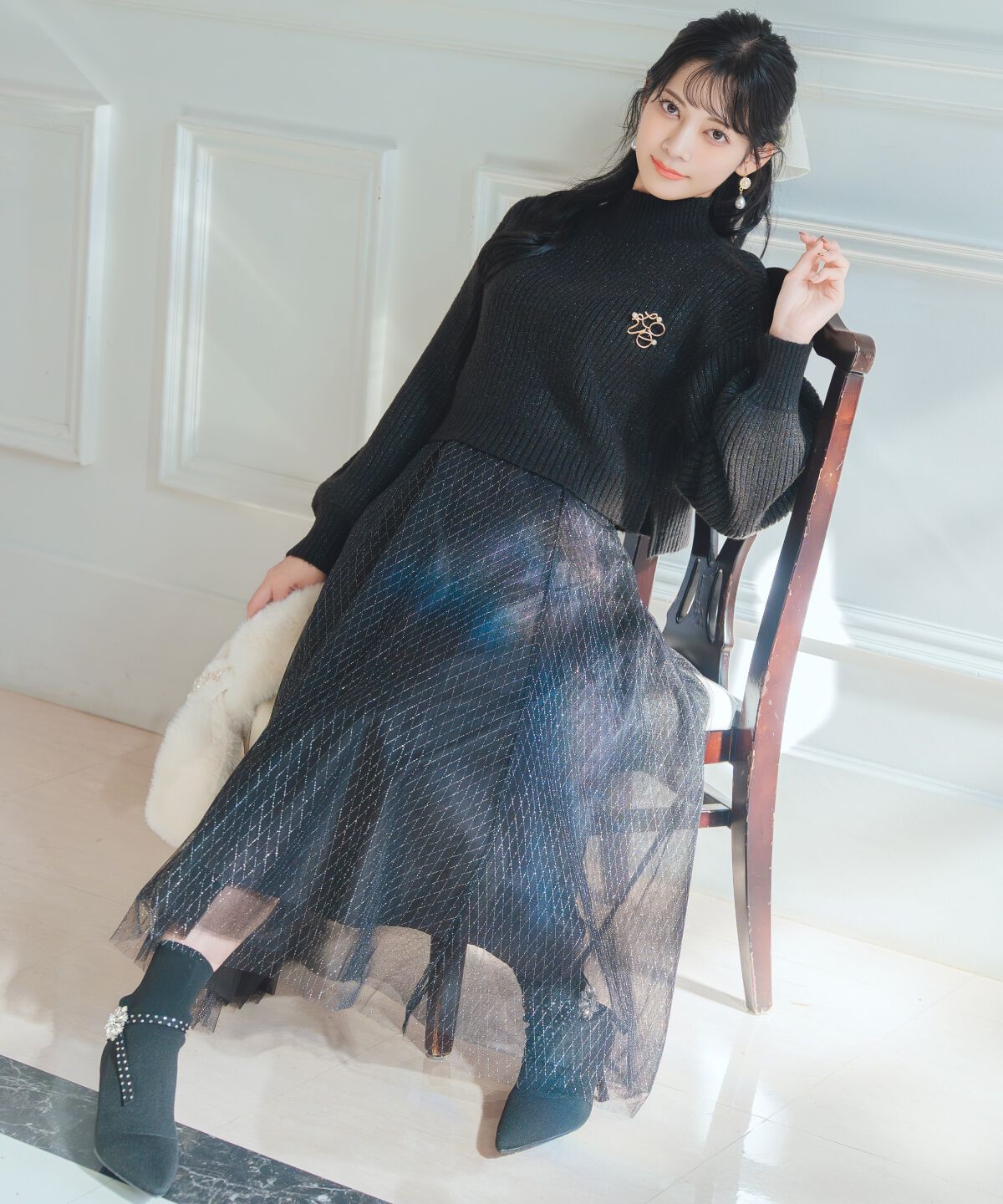 WILLSELECTION「ブローチ付きクロップドラメニット」|ニット・セーター|