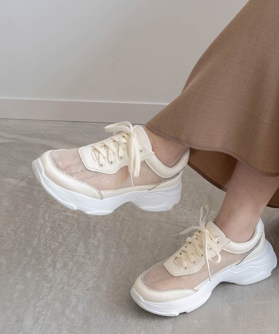  「ビジューライン&times;ラメ シアースニーカー」|スニーカー|ホワイト