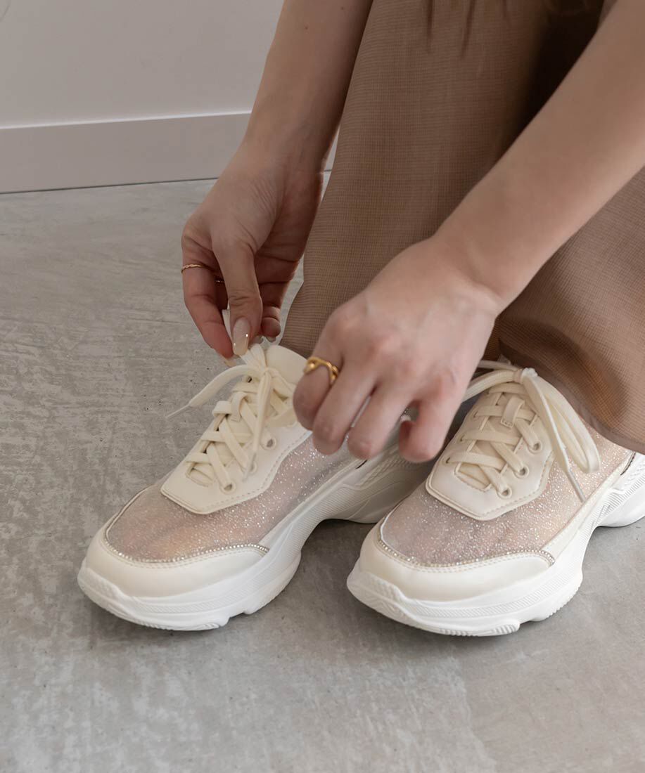  「ビジューライン&times;ラメ シアースニーカー」|スニーカー|