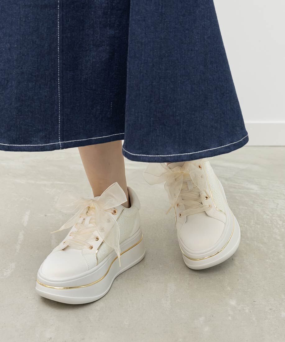  「2WAY シアーリボンプラットフォームスニーカー」|スニーカー|