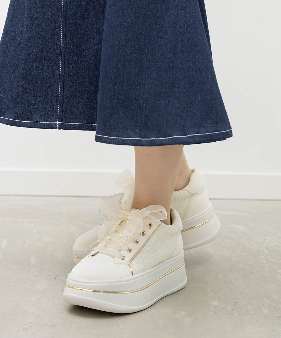  「2WAY シアーリボンプラットフォームスニーカー」|スニーカー|
