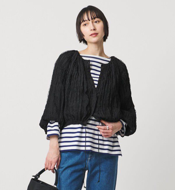 UNITED ARROWS「シャーリング フリル ブラウス」|シャツ・ブラウス|BLACK