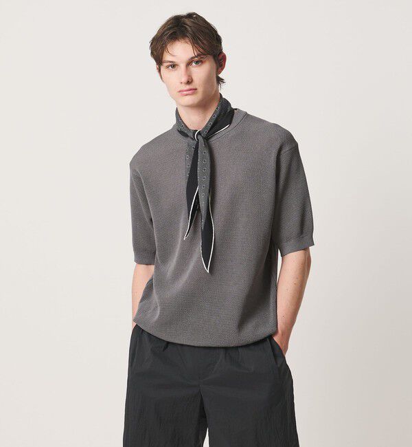 UNITED ARROWS「シャーリーカーン バーズアイ ショートスリーブ クルーネック ニットTシャツ」|ニット・セーター|MD.GRAY