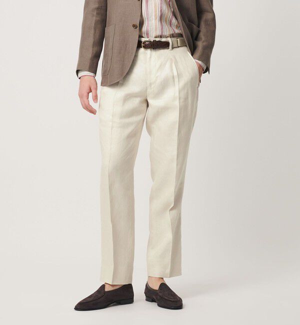 UNITED ARROWS「リネン ツイル １プリーツ リラックス テーパード イージースラックス」|スラックス|NATURAL