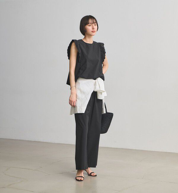 UNITED ARROWS「スカラップ フリル オールインワン パンツ ‐はっ水 UVカット 防しわ ウォッシャブル‐」|オールインワン|BLACK