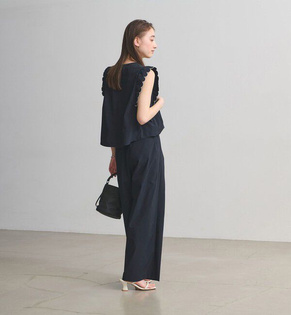 UNITED ARROWS「スカラップ フリル オールインワン パンツ ‐はっ水 UVカット 防しわ ウォッシャブル‐」|オールインワン|NAVY