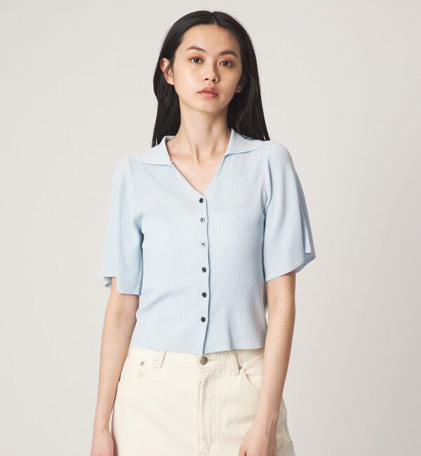 EMMEL REFINES「＜EMMEL REFINES＞EM HW リブ フレア ショートスリーブ カーディガン」|カーディガン|LT.BLUE