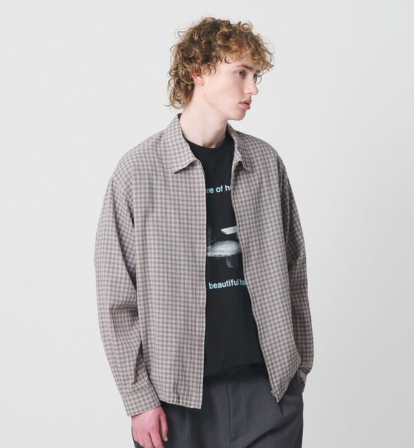 BEAUTY&YOUTH UNITED ARROWS「シャーリング チェック ジップシャツ」|シャツ・ブラウス|MD.GRAY