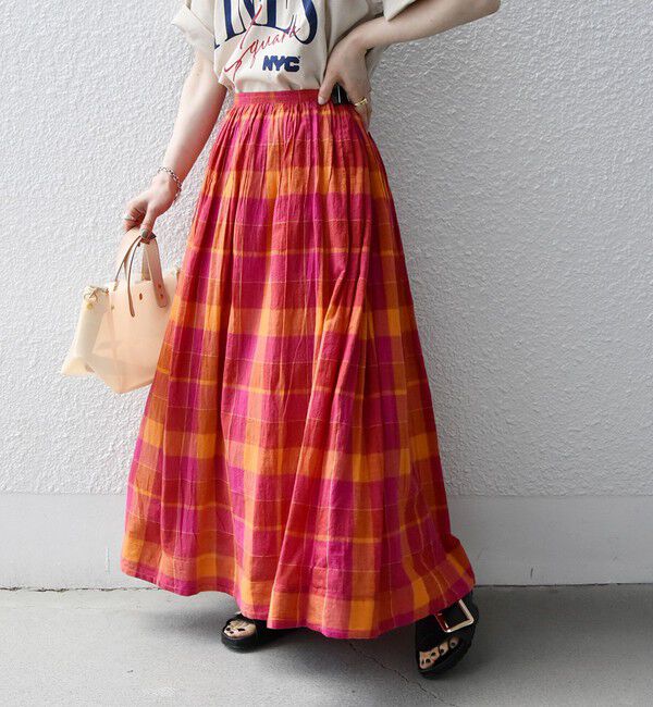 SHIPS any「SHIPS any:〈洗濯機可能〉カラー チェック ギャザー フレア スカート」|スカート|オレンジ