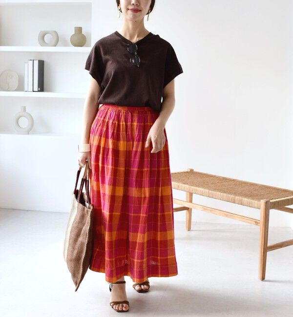 SHIPS any「SHIPS any:〈洗濯機可能〉カラー チェック ギャザー フレア スカート」|スカート|