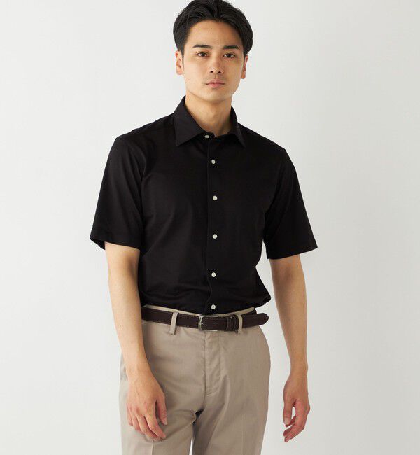 SHIPS Colors 「SHIPS Colors:〈洗濯機可能〉カノコ ニット ワイドカラー ショートスリーブ」|シャツ・ブラウス|ブラック